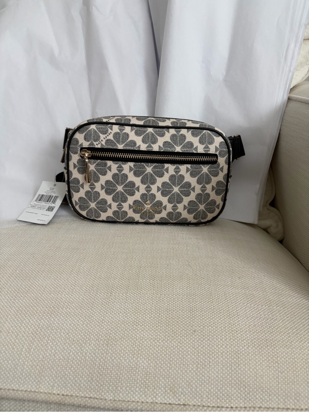 Canvas Floral Print Crossbody Bag in Beige and Black